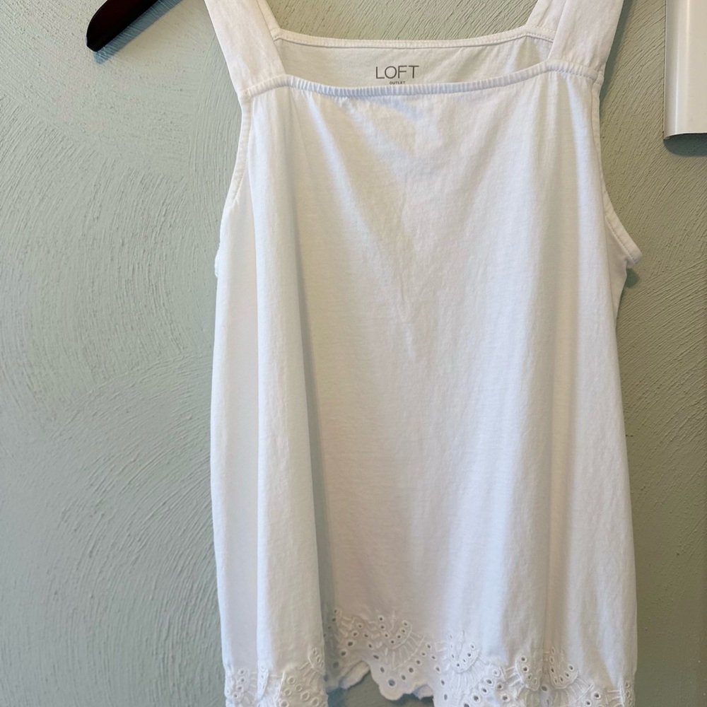 LOFT White Eyelet Trim Tank Top